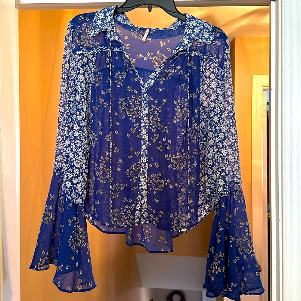 Free People Blue Flowered Blouse
